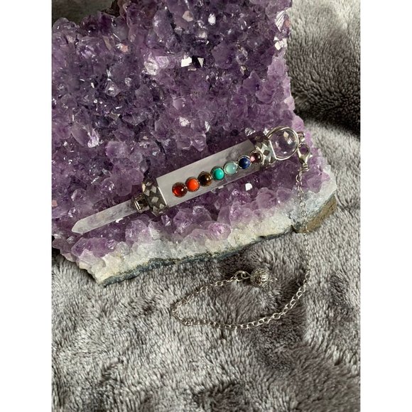 Spiritual Self Amethyst + Quartz Wand Divination Pendulum Pendant Necklace - Picture 3 of 8